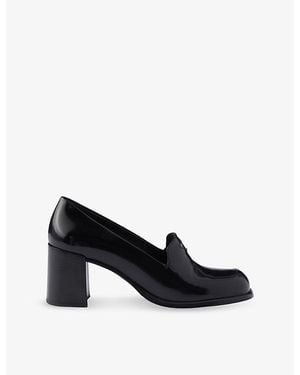 Prada Brushed Heeled Leather Loafers - Black