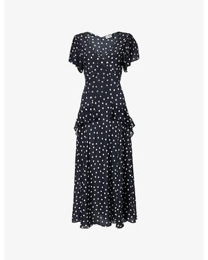 RIXO London Evie Polkadot Silk Midi Dress - Blue