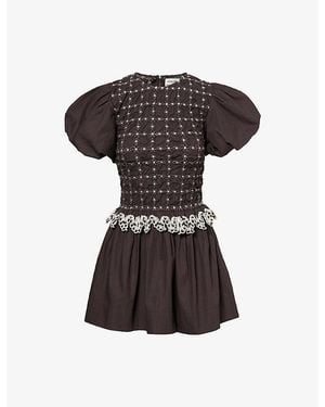 Damson Madder Audrey Shirred Cotton Mini Dress - Black