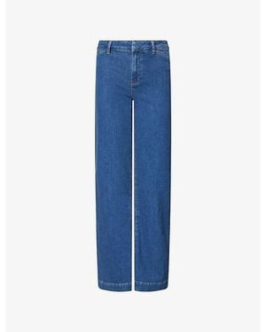PAIGE Leenah Curve-Pocket Wide-Leg Denim Jeans - Blue