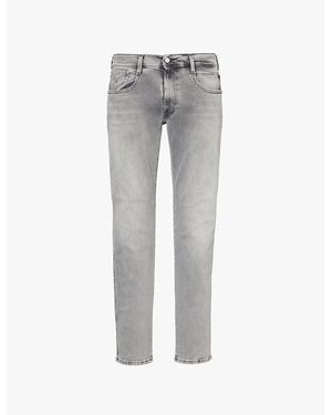 Replay Anbass Hyperflex Whiskering Slim-Leg Regular-Fit Stretch-Denim Jeans - Grey
