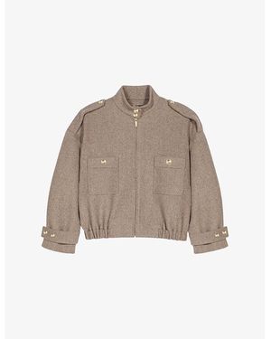 Maje High-Collar Relaxed-Fit Wool-Blend Coat - Brown