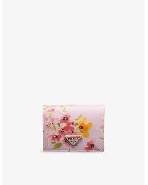 Prada Floral-Print Leather Wallet - Pink