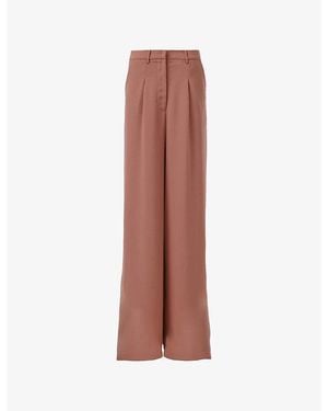 eem Pleated Wide-Leg High-Rise Woven Trousers - Brown