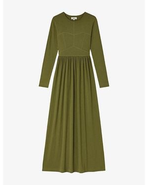 Ro&zo Seamed-Bodice Long-Sleeve Jersey Maxi Dress - Green