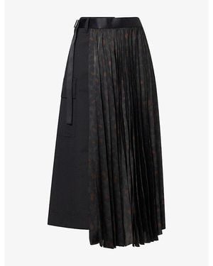Sacai Leopard Suiting Woven Midi Skirt - Black