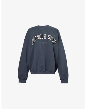 ADANOLA Logo-Embroidered Relaxed-Fit Cotton Sweatshirt - Blue