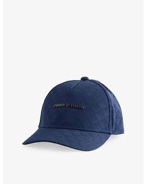 Emporio Armani Jacquard-Print Brand Plaque Cotton Cap - Blue