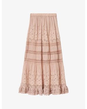 AllSaints Camille Embroidered Woven Maxi Skirt - Pink
