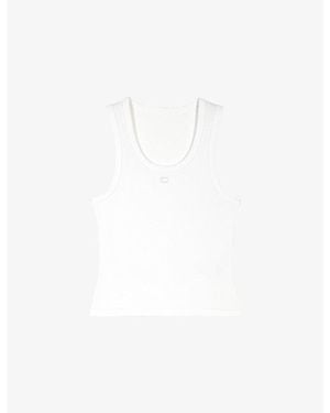 Maje Logo-Embroidered Ribbed Stretch-Cotton Tank Top - White