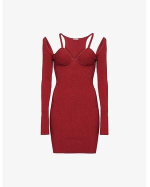 Nensi Dojaka Cut-Out Long-Sleeves Knitted Mini Dress - Red