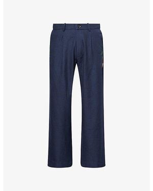 Kartik Research Pleat Embroidered Wool Trousers - Blue