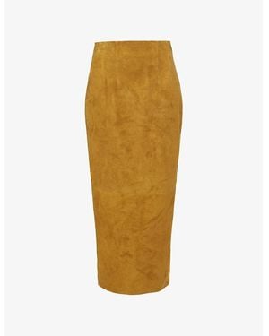 KHAITE Loxley High-Waist Suede Midi Skirt - Natural
