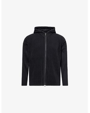 Homme Plissé Issey Miyake June Zip-Up Pleated Knitted Hoody - Blue