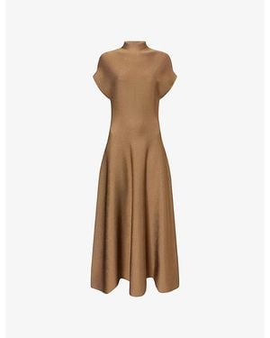 KHAITE Lyra Zip-Neck Knitted Midi Dress - Brown