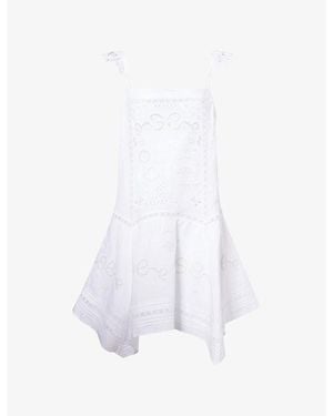 Self-Portrait Broderie-Anglaise Asymmetric-Hem Linen And Cotton Mini Dress - White