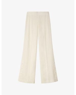 Sandro Wide-Leg High-Rise Woven Trousers - Natural