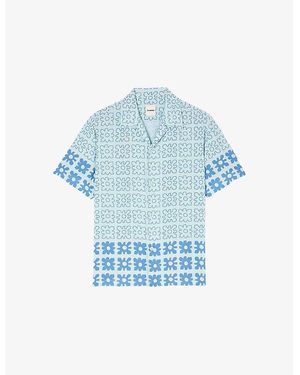 Sandro Floral-Pattern Short-Sleeved Woven Shirt - Blue