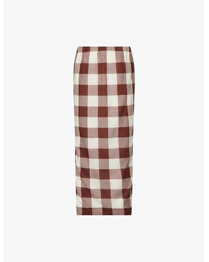 Posse Mira Gingham-Print Cotton Maxi Skirt - Brown