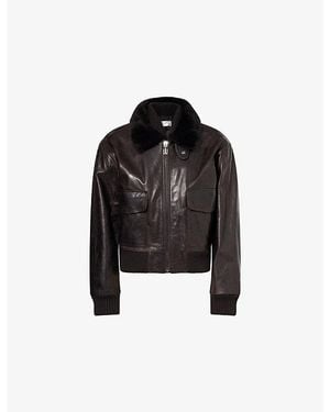 Victoria Beckham Shearling-Collar Leather Aviator Jacket - Black