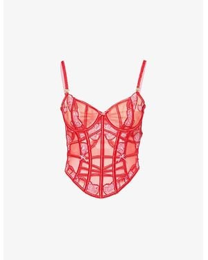 Lounge Underwear Amoura Intimates Embroidered Lace Corset And Thong Set