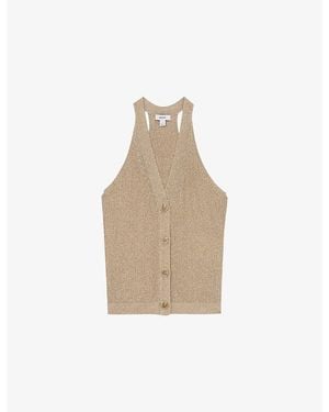 Reiss Liliana Metallic Rib-Knit Waistcoat - Natural