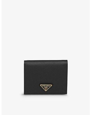 Prada Logo-Plaque Small Saffiano Leather Wallet - Black
