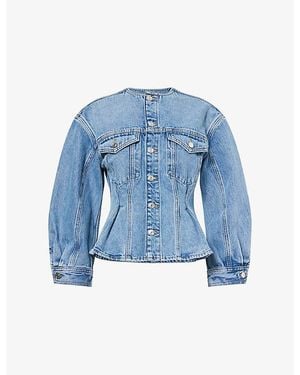 FRAME The Nipped Collarless Denim Jacket - Blue