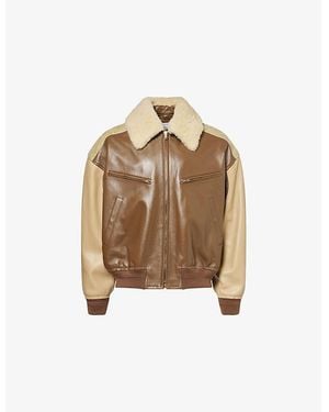 Bottega Veneta Suede-Panels Fur-Collar Leather Jacket - Natural