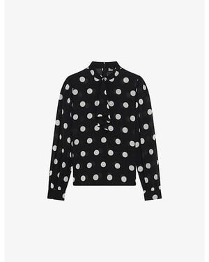 The Kooples Polka-Dot Long-Sleeve Silk-Blend Blouse - Black