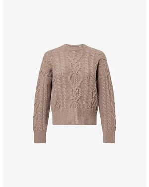 Weekend by Maxmara Round-Neck Cable-Knit Wool Sweater - Brown