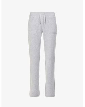 Juicy Couture Logo-Embroidered Straight-Leg High-Rise Velour Pants - Gray