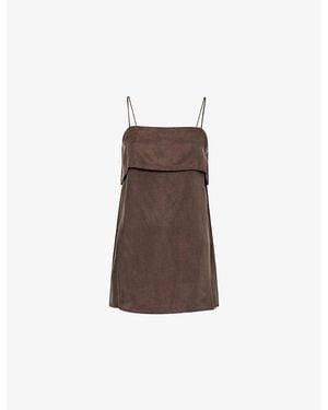 Dissh Ida Sleeveless Fold-Over Woven Top - Brown