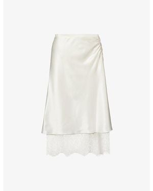 SIR. Ingrid Lace-Hem Woven Midi Skirt - White