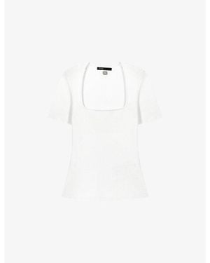 Maje Ribbed Square-Neck Stretch Cotton-Blend Top - White