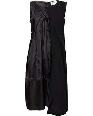 Maison Margiela Contrast-Satin Sleeveless Wool Midi Dress - Black