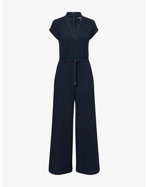 ME+EM Patch-Pocket Textured Cotton-Blend Jumpsuit - Blue