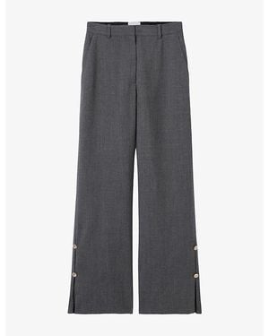 Claudie Pierlot Wide-Leg Button-Hem Wool Trousers - Grey