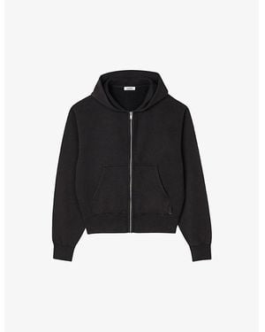 Sandro Logo-Embroidered Relaxed-Fit Dyed Cotton Hoody - Black