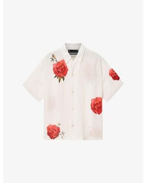 AllSaints Fleur Faze Floral-Print Linen-Blend Shirt - Red