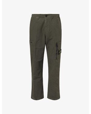 Stone Island Logo-Patch Straight-Leg Cotton Cargo Trousers - Green