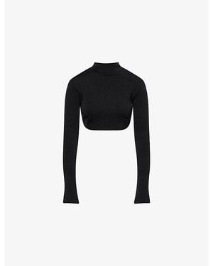 Mugler Mock-Neck Open-Back Knitted Top - Black