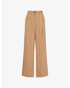 ME+EM Pinstripe-Print Relaxed Straight-Leg Linen-Blend Pants - Natural