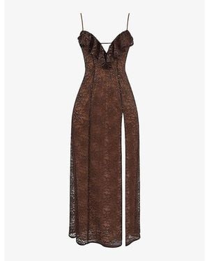 House Of Cb Lucianna Lace-Embroidered Slim-Fit Woven Maxi Dress - Brown
