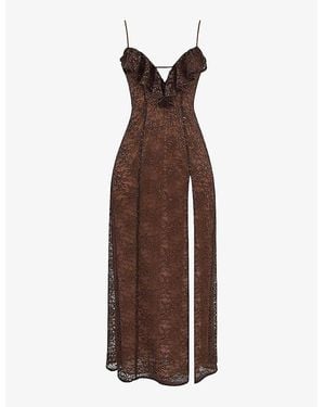 House Of Cb Lucianna Lace-Embroidered Slim-Fit Woven Maxi Dress - Brown
