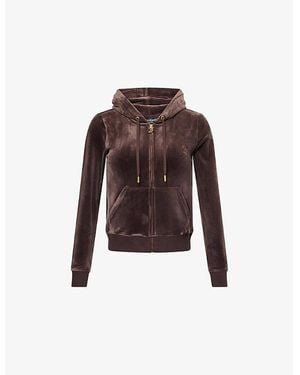 Juicy Couture Logo-Embroidered Drawstring-Hood Velour Hoody - Brown