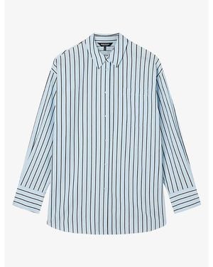 Whistles Striped Oversized Cotton-Blend Shirt - Blue