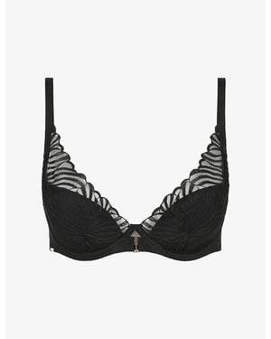 Chantelle Legend Underwire Plunge Stretch-Wovent-Shirt Bra - Black