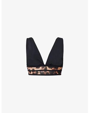 AllSaints Xalia Leopard-Print Mesh Stretch-Woven Bikini Top - Blue
