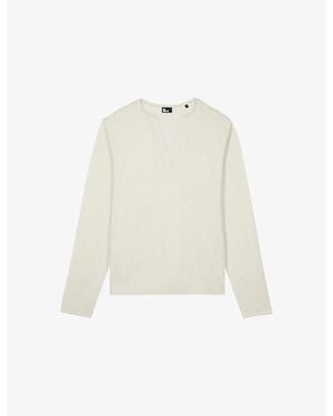 The Kooples Brand-Embroidered Tunisian-Collar Cotton-Knit Sweatshirt - White